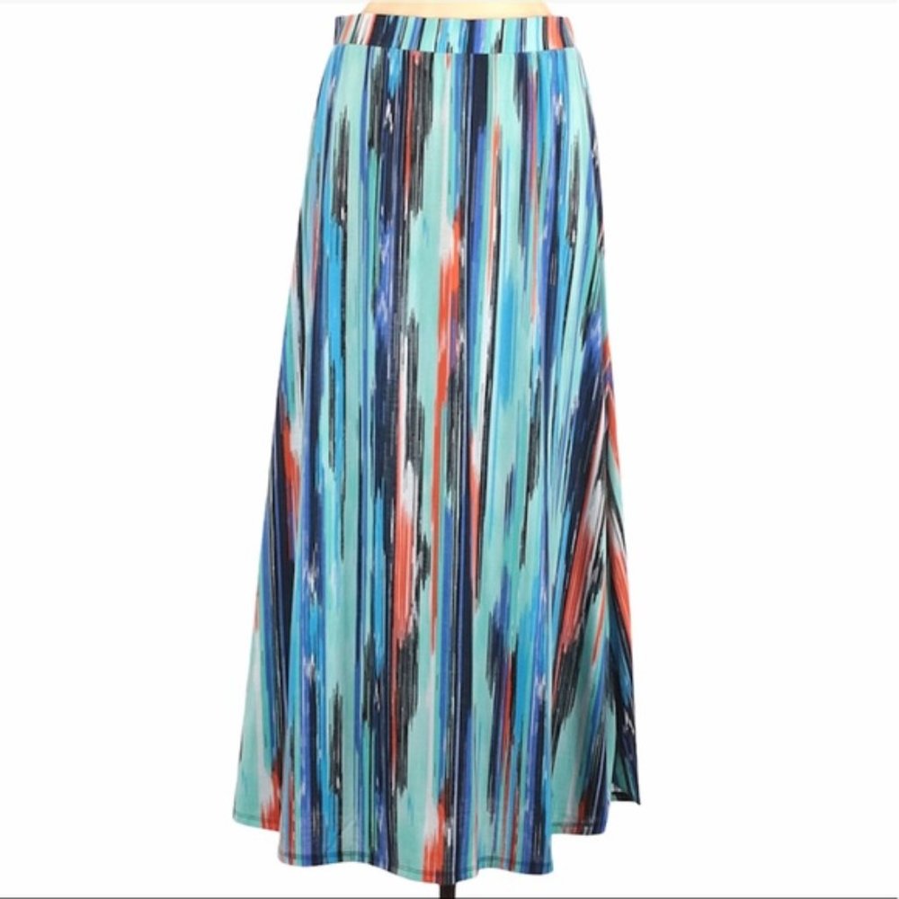 Cato Watercolor Stripe Print Flowy Maxi Skirt M